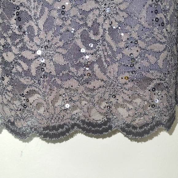 Tiana B Gray Lace Sequin Cocktail Dress XL Short Sleeve Midi Wedding Holiday - Picture 6 of 8